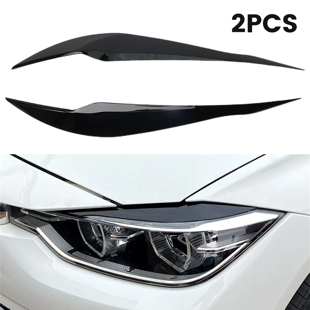 Pair For BMW 3 Series F30 F35 2013- Headlight Cover Eyelid Gloss Black Eyebrow