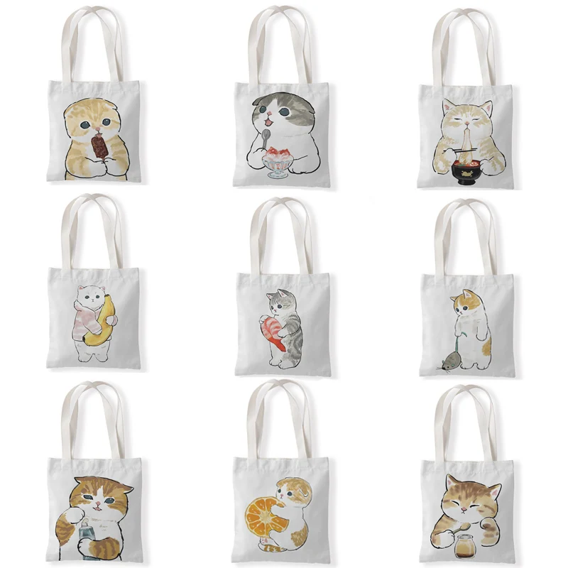 

Women Canvas Shopping Bag Female Canvas Bag Funny Cat Eco Handbag Tote Reusable Grocery Shopper Bags Students Book Bag