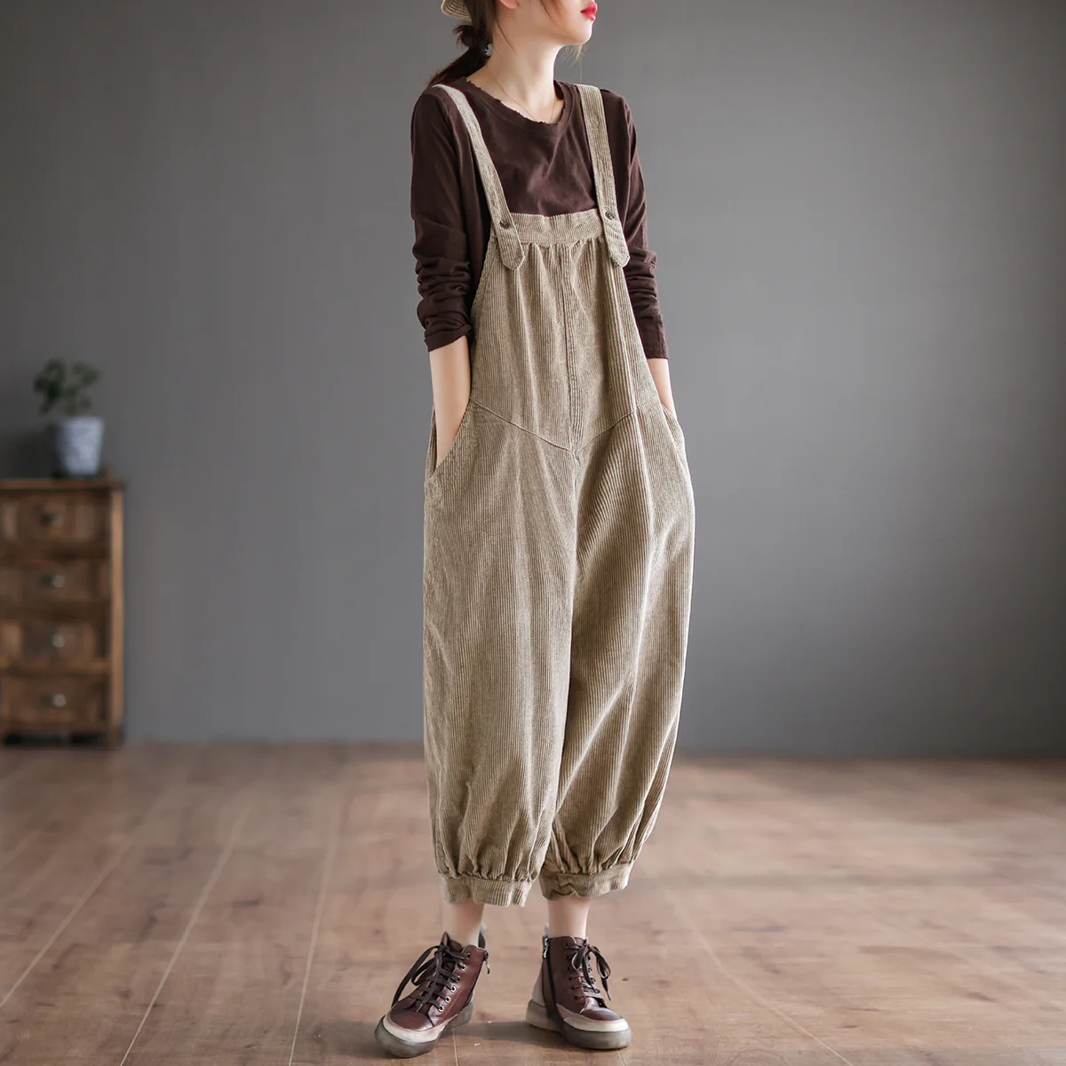 

AYUALIN Loose Autumn Rompers Solid Casual Overalls Lady Vintage Corduroy Long Pants Jumpsuits for Women 2022 Bodycon Jumpsuit