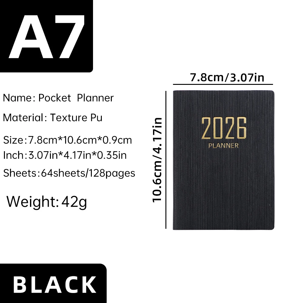 2026 A7 מיני תוכנית שבועית 365 ימים מחברת יומן יומי שבוע חודש מתכנן משרד בית ספר ציוד