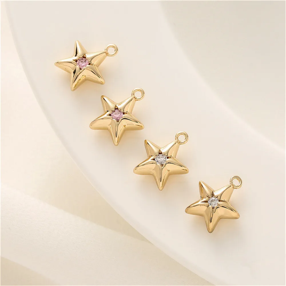 14K gold double-sided zirconia star pendant diy accessories handmade bracelet necklace decorative small charm