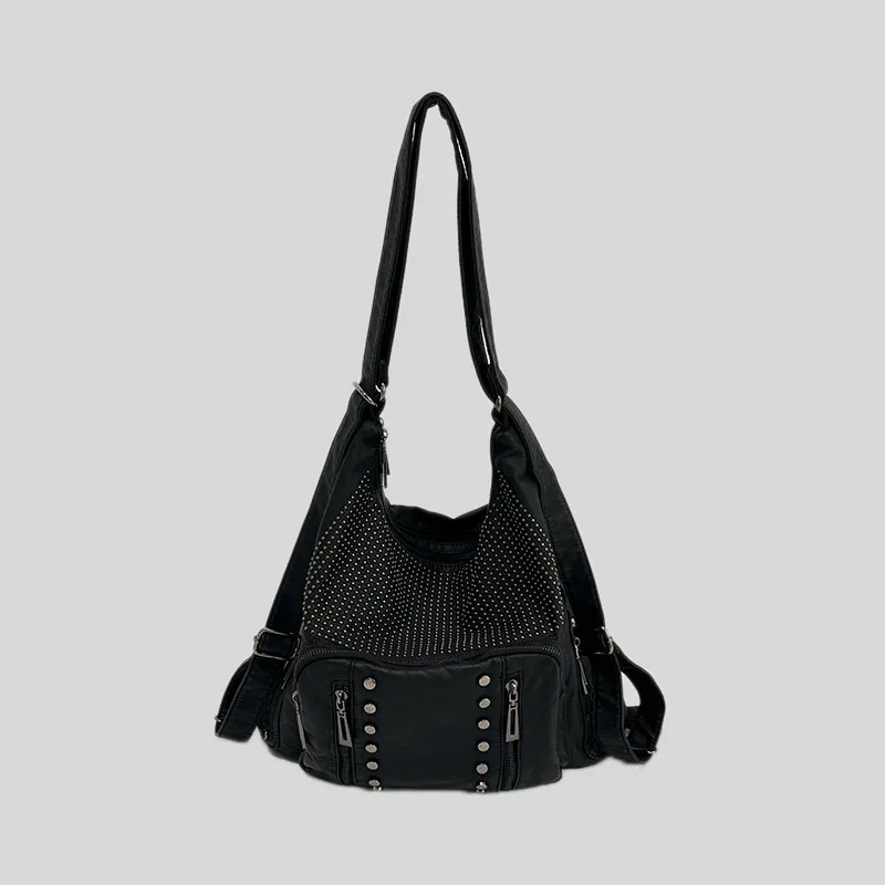

Vintage Rivets Multifunctional Motorcycle Bags Cool Sweet Girls Popular Maillard Style Purses and Handbags Tote Bags for Women