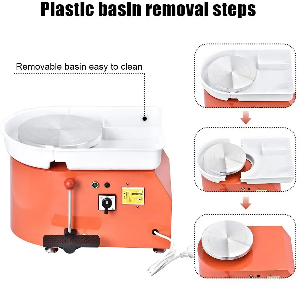 Electric Pottery Wheel Machine Manual Handle and Foot Pedal for School Ceramic Clay Working Molding DIY Crafts 28cm 350W
