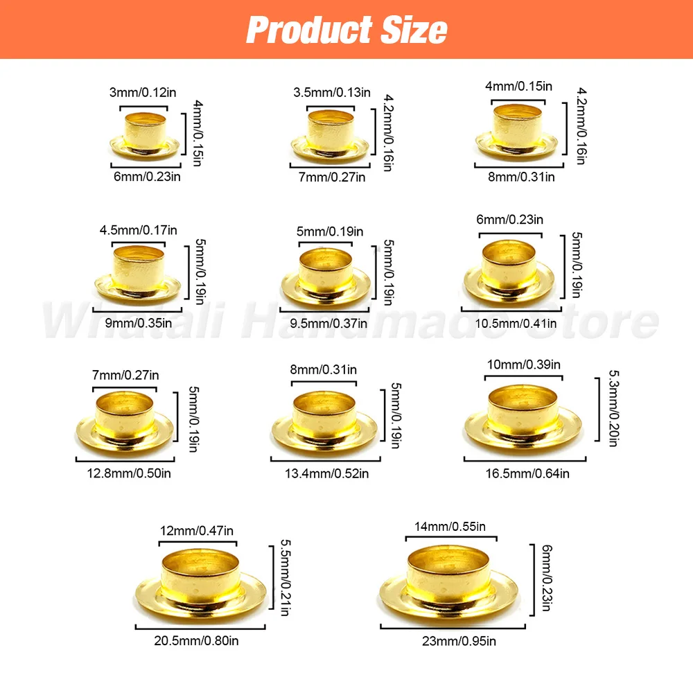 3-14mm Eyelets Grommet Installation Mould Press Dies Tool Hand Press Machine Leathercraft Shoes Bag Belt DIY 100pcs
