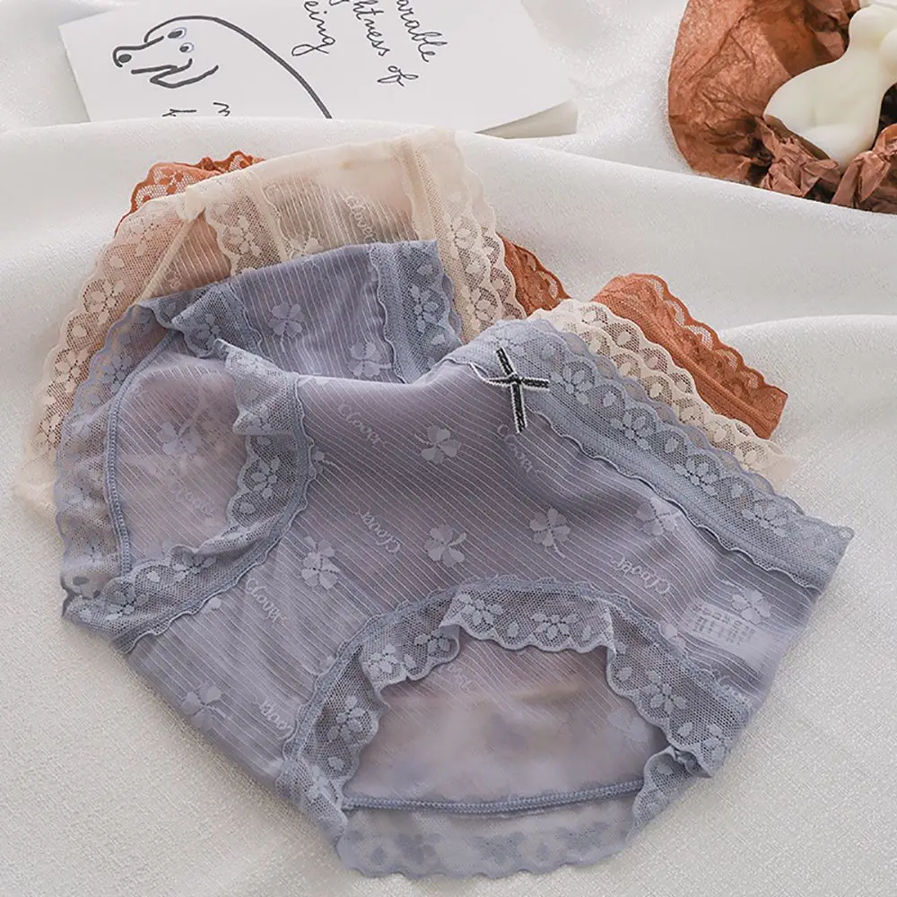 

Lovely Transparent Underwear Ladies Girl Middle Waist Lingeries Bow Briefs Women Underpants Mesh Panties