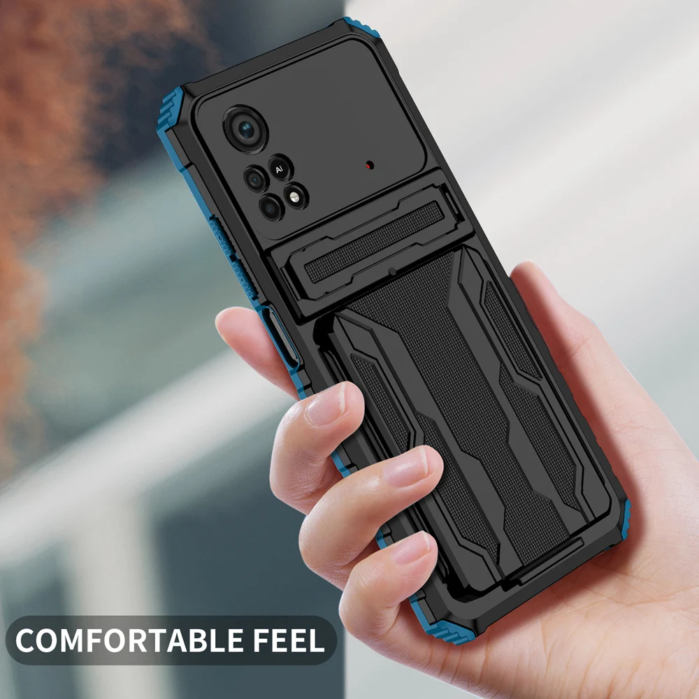 KEYSION Shockproof Case for POCO X4 Pro 5G Card Pocket Slot Bag Stand Camera Protection Phone Cover for Xiaomi POCO M4 P_voghion.com
