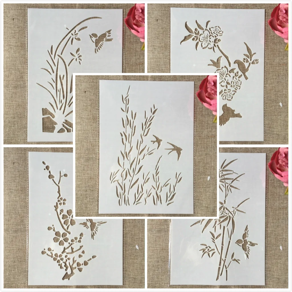 5 개/몫 29cm A4 삼키기 새 잔디 대나무 DIY 겹쳐 스텐실 페인팅 스크랩북 색소 엠보싱 앨범 장식 템플릿