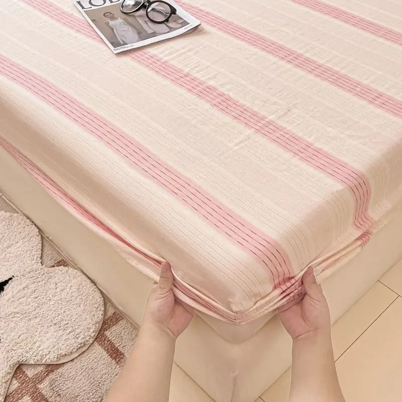 Skin-friendly Bedsheet Pure Cotton Bed Linen Stripe Style Bed Cover Single Mattress Protector sabanas (Pillowcase Need Order) 4