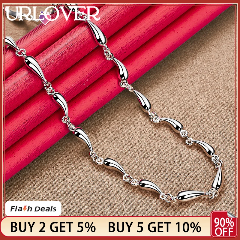 

URLOVER 925 Sterling Silver Water Drop Raindrop Necklace For Women Chain Lady Engagement Wedding Banquet Fashion Charm Jewelry