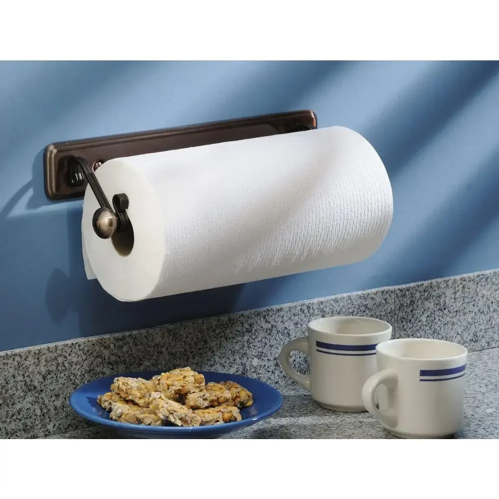 Wall Mounted Paper Towel Holder Kitchen Bathroom Laundry Room Mountable Towel Rack Organizer Rust Resistant Steel Design Bronze