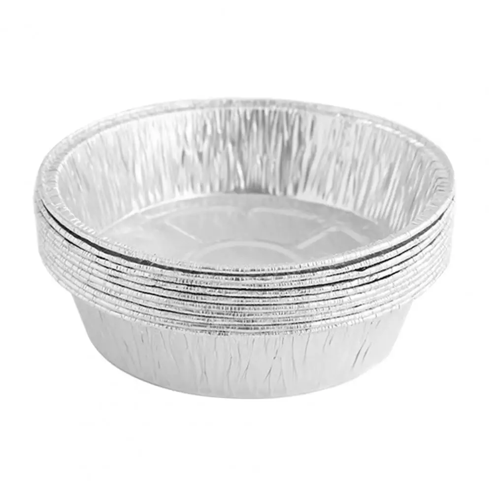 10Pcs Foil Bowl Oil-proof Heat-resistant Non-stick Stackable Recyclable Storing Round Meal Prep Aluminum Foil Pan for Barbecue Foil Bowl