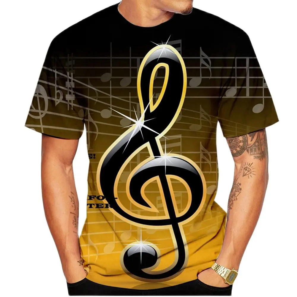 

Personalized New Men's D Print Music Notes Fashion Clothing T-shirt, Summer Casual Popular Large Top Short Sleeve。
