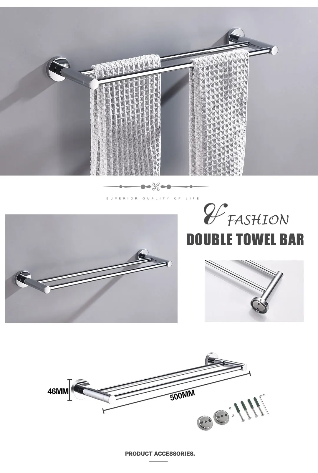 Description Picture 3 of itemChrome Stainless Steel Bathroom Accessories Towel Rack Paper Holder   Toilet Brush Holder Towel Ring Robe Hook Bathroom Hardware
