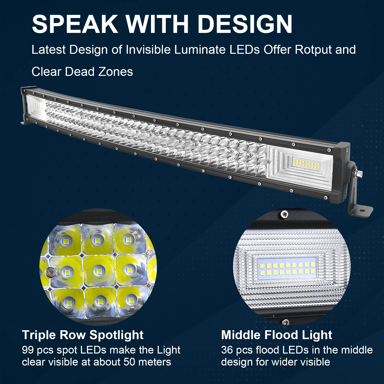 7D 22 - 52インチ湾曲270W-675WオフロードLEDライトバー2x36Wワーク