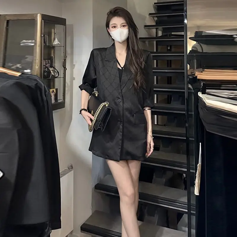 Summer Short Sleeve Blazer Women Jacket Black Suit Y2k Clothes Office Ladies Thin Tops Korean Fashion Coats Chic