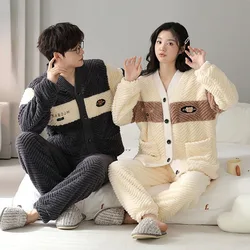 Couple Pajamas Fall Winter Sleepwear Suits Coral Fleece Thick Nightgown Casual Simple Little Fragrant Homewear Home Clothes Sets