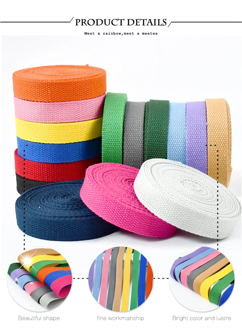 5Meters 20-50mm 1.3mm Thick Cotton Webbing Tapes Bags Strap Garment Ribbons Belt DIY Clothing Sewing Tape Bias Binding Accessory