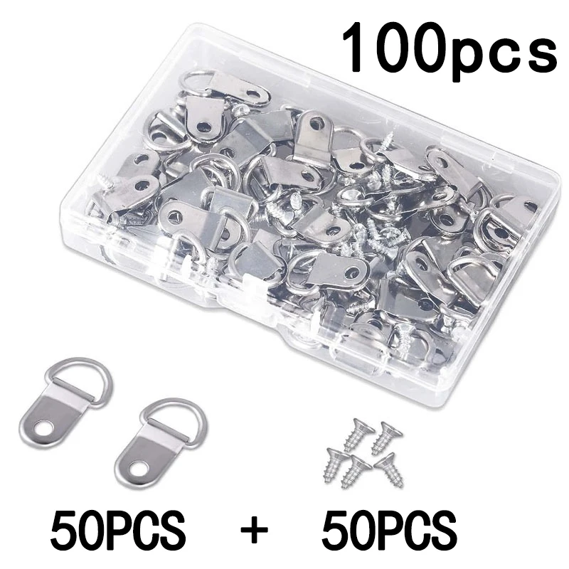 Oil Painting & Mirror Picture Frame Hanging Kit - Round D Ring Buckle & Wall Hooks (100 Pieces)