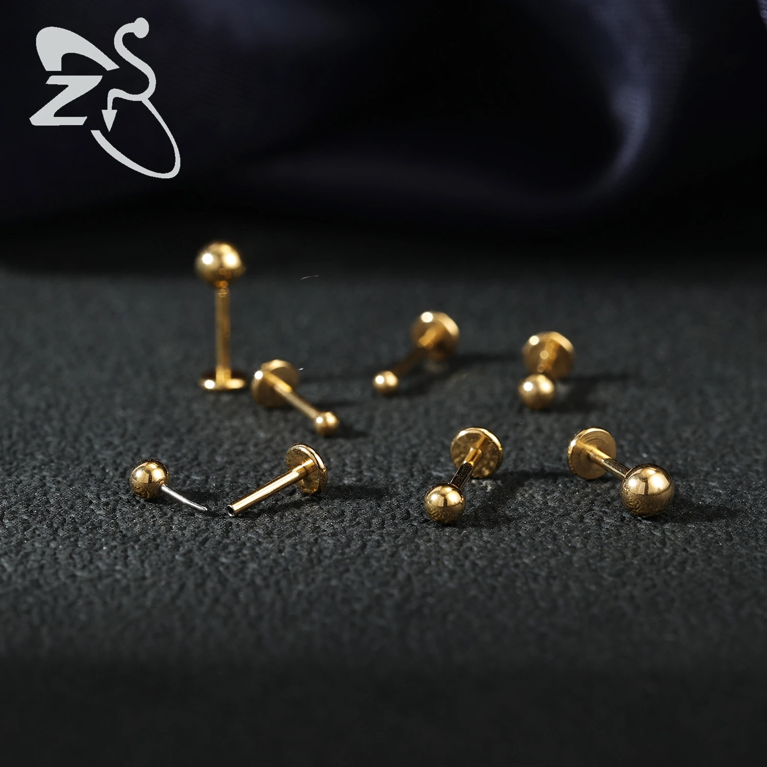 ZS 1PC 18G/20G 실버 컬러 립 스터드 스테인레스 스틸 립 피어싱 여성용 골드 컬러 귀걸이 5mm/6mm/7mm/8mm 바디 쥬얼리