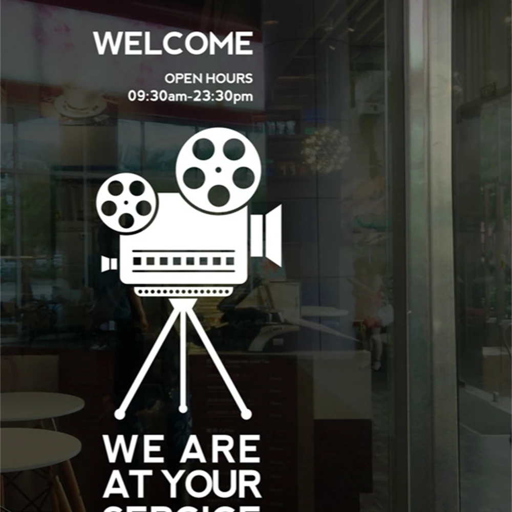 Projector Machine Poster Decoration Wall Stickers Bar Tea Restaurant Coffee Shop Window Glass Door Business Time Welcome Sticker