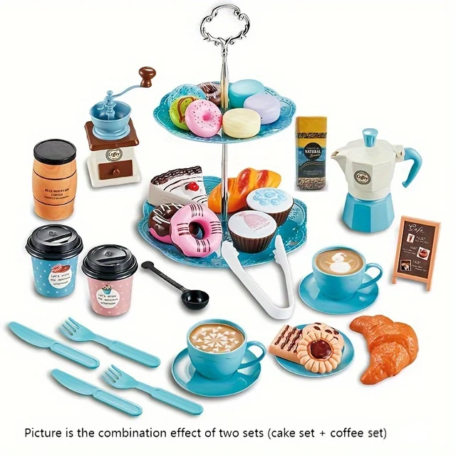 Children Play House Toy Simulation Coffee Machine Cake Table Snack Afternoon Tea Toy Set Gifts For Boys And Girls