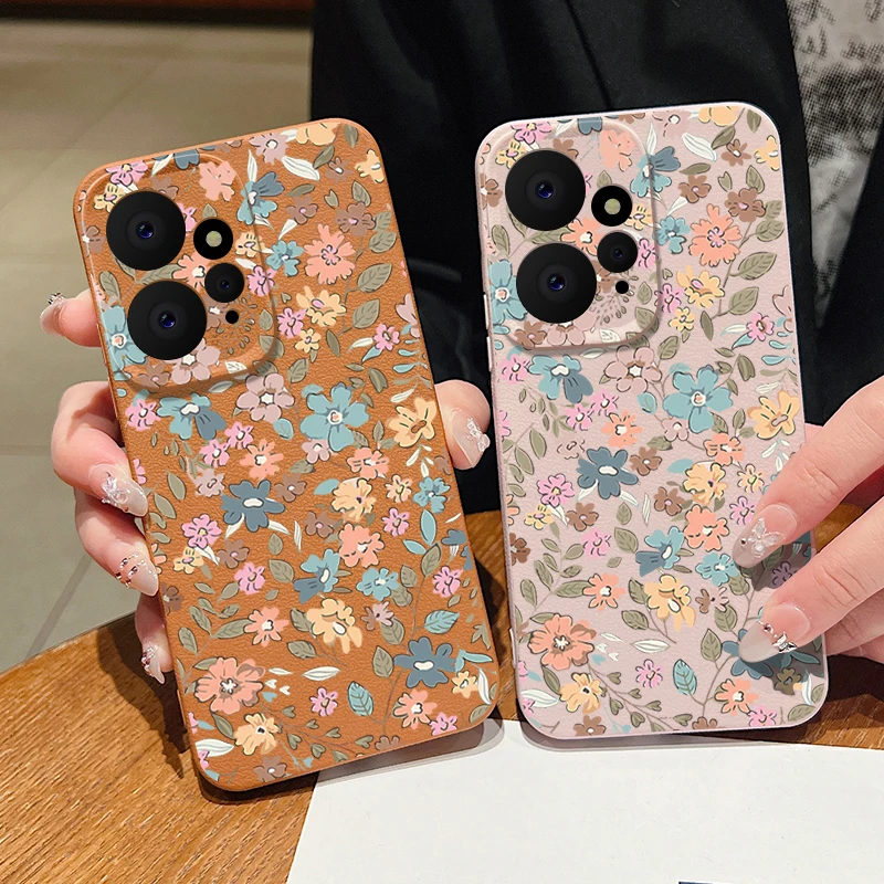 Floral Leather Texture TPU Soft Phone Case