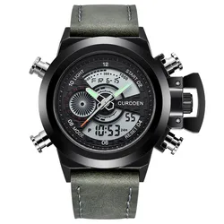 Men's Casual Leather Band Sports Digital Watch - Genuine Brand Designer Timepiece (Gray)