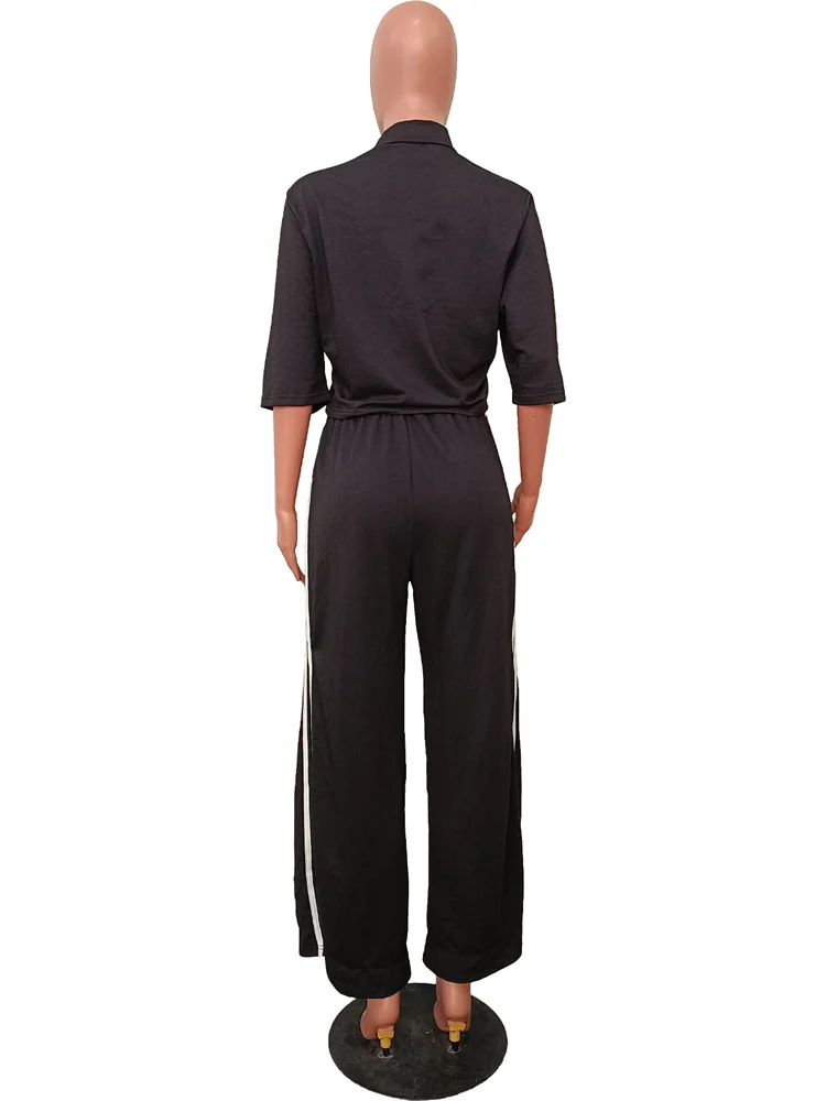 Wmstar Two Piece Sets Women Fashion Half Sleeve Tops Elastic Waist Wide Leg Strip Long Pants Outfits Wholesale Dropshipping