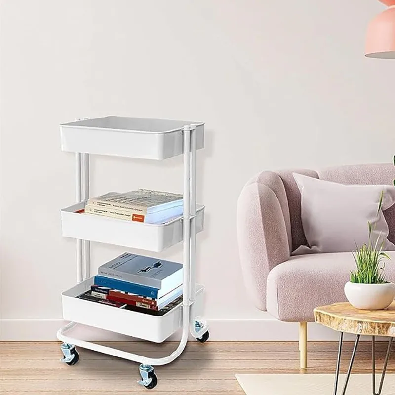 

3-Tier Rolling Cart - Heavy Duty Metal Rolling Cart Multifunctional Storage Shelves For Kitchen, Office, Bathroom, Laundry Room