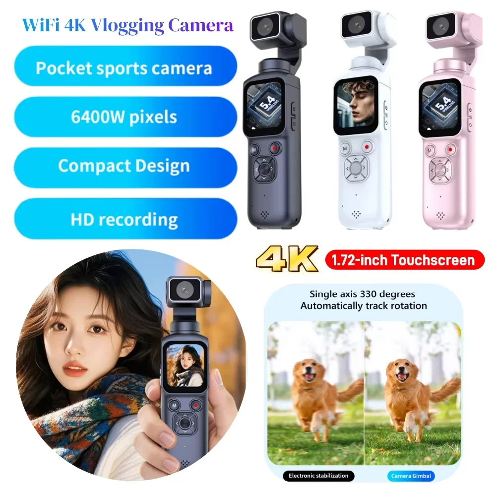4K 포켓 액션 카메라 터치스크린 미니 DV 비디오 레코더 카메라 사이클링 야외 스포츠 브이로그 녹화 카메라 (자전거용)