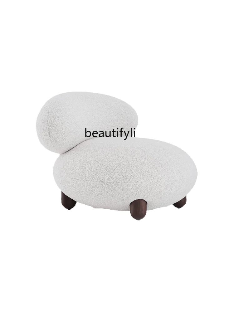 

Lambswool Fashion Armchair Sofa Pedal Solid Wood Living Room Balcony Bedroom Modern Leisure Cream Style Pebble