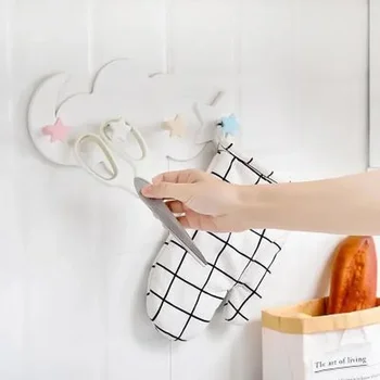 Creative Cute Star Moon Cloud Shape Nail-free Wall Clothes Hooks Kids Room Decorative Key Hanging Hanger Kitchen Storage Hook 2