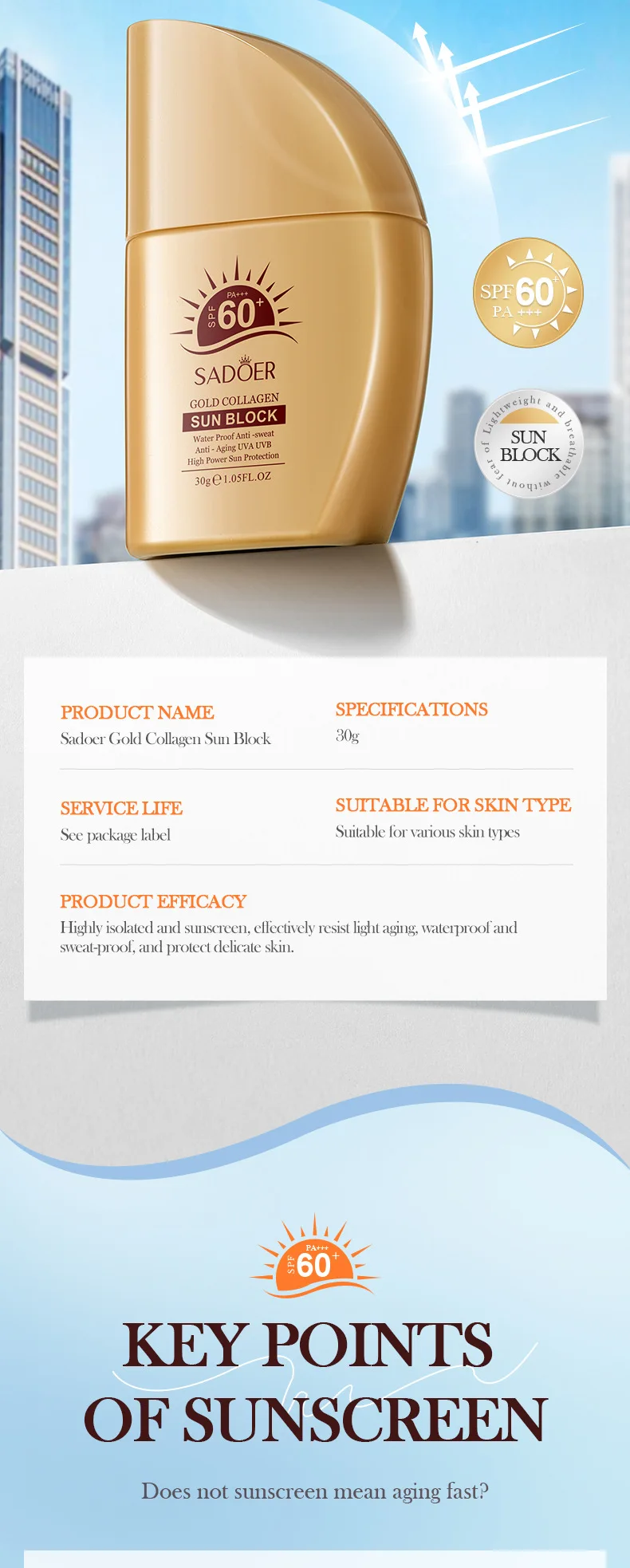 Crème solaire au collagène doré pour le visage et le corps uv_voghion.com