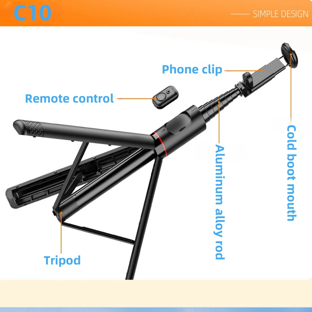 Multi-Functional Wireless Selfie Stick with Built-in Tripod and Light Remote