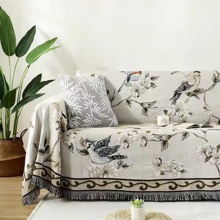 

Покрывало для дивана с цветами и птицами, полноразмерное покрытие для подушки в американском ретро-стиле, всесезонный Универсальный Противоскользящий чехол с защитой от кошек