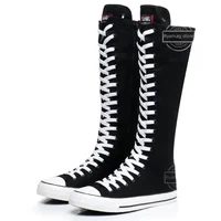 Boots Women Sneakers Canvas Casual High Top Shoes Long Boot Lace-Up Zipper Comfortable Flat Boot Sneakers Tenis Feminino - Image 2