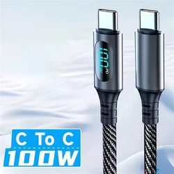 High - Speed 120W USB A to Type C Super Fast Charge Nylon Cable with LED Display for 1m (100W C To C)