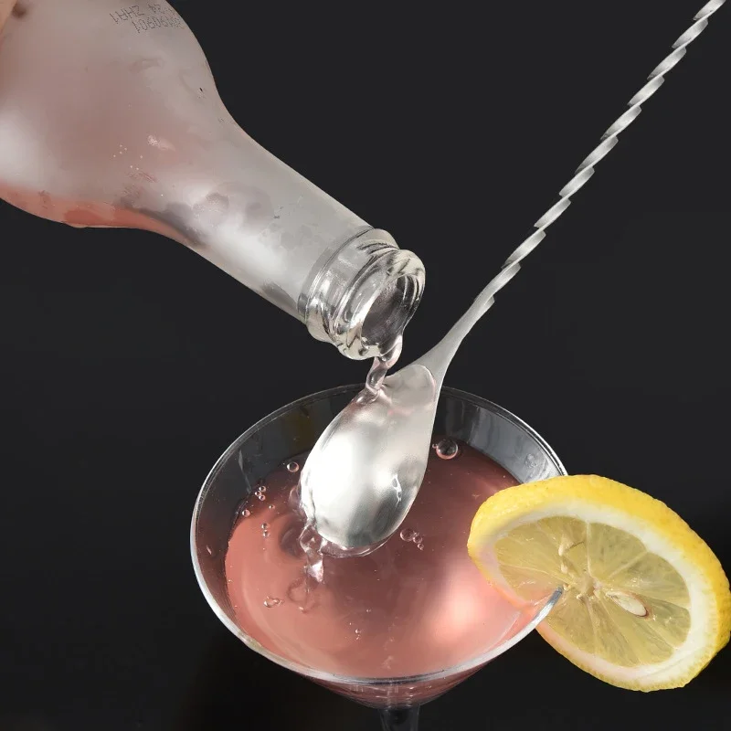 Stainless Steel Mixing Spoon Long Handle Stirring Spoon Drink Stirrers Cocktail Spoons Spiral Pattern Bar Cocktail Shaker Spoon