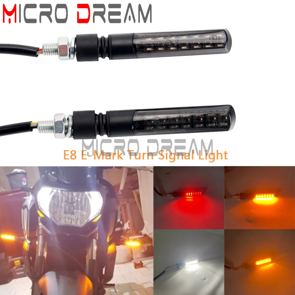 

Universal Motorcycle LED Turn Signal Light For Honda Harley Suzuki Kawasaki Sequential Amber Flowing Water Running Brake Lamp