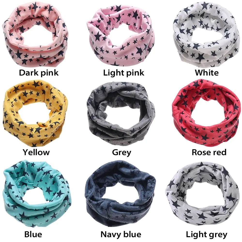 Boys Girls Windproof Long Scarf Children Cotton Scarf Collar Scarves Stars Printed Snood Neck Warmer