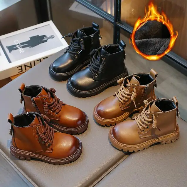 

Kids Girls Boys Fashion Boots New 2023 Winter Non-slip Snow Boots Children Waterproof Warm Zipper Princess Leather Boots Shoes
