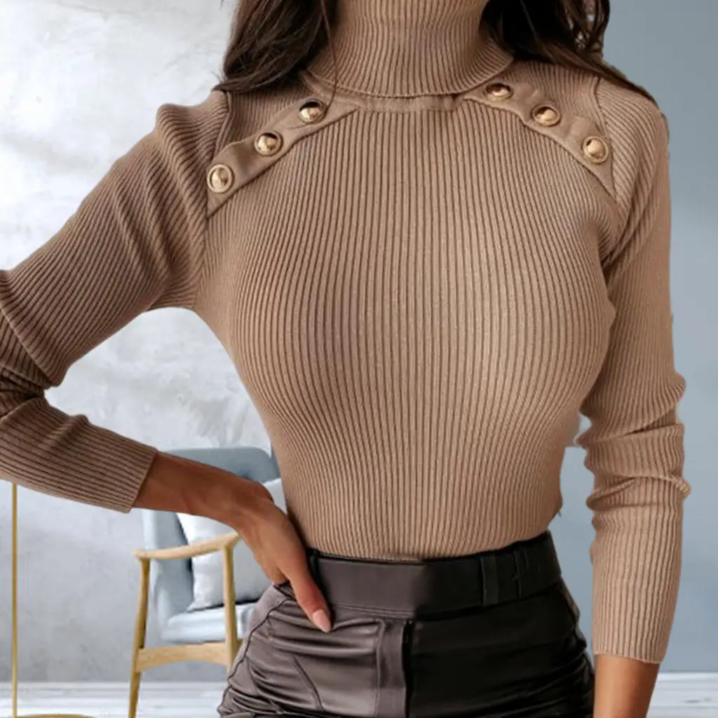 Soft Female Women Turtleneck Sweater Warm Jumper Pullover Office Stretch Clothing Stretch Tops