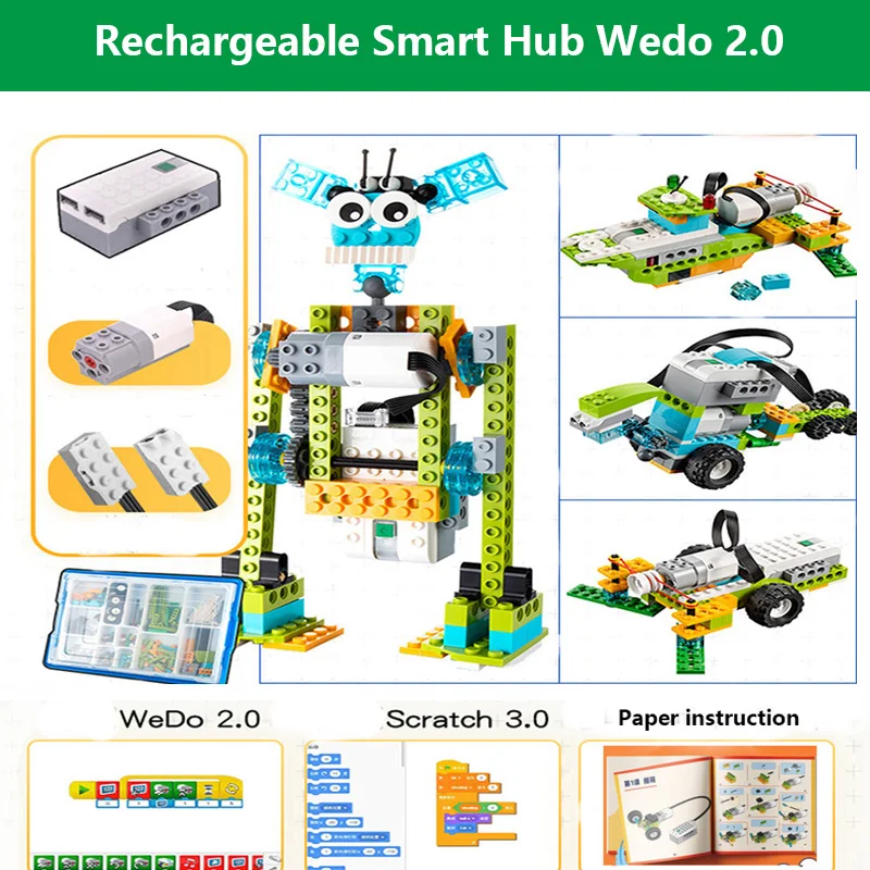 Electric PF Technical Parts Rechargeable WeDo 3.0 Robotics Core Set Building Block Compatible Wedo 2.0 45300 Educational DIY Toy new technical wedo 2 0 robotics construction set building blocks bricks compatible with 45300 we do 3 0 educational diy toys