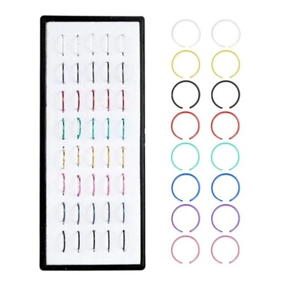 40/60PC Set Fashion Crystal C Shape Nose Ring Stainless Steel Multicolor Bend Nose Stud for Women Aro Nariz Anneau Nez Piercing nose rings