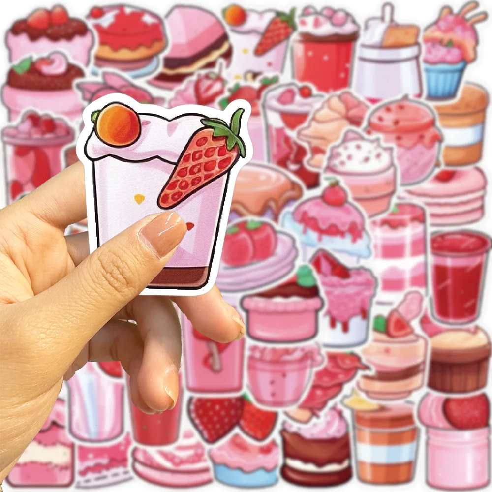 

50Pcs Pink Food Stickers Waterproof Vinyl for Skateboard Laptop Luggage Scrapbook Water Bottle Car Decals