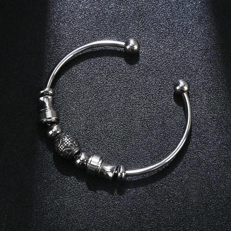Metal Stainless Steel Classic Jewelry Unisex High Quality Smooth Double Ball Head Waterproof Accessories Vintage Open Bracelet 3