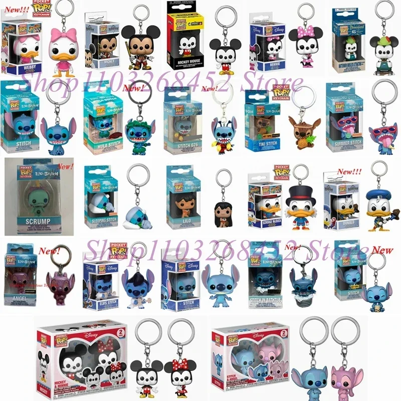 Neue 22 Stile Funko Pocket Pop Schlüsselanhänger Mickey Mouse Minnie Donald Duck Stitch Angel Elvis TIKI Lilo Scrump Vinylfigur Spielzeug