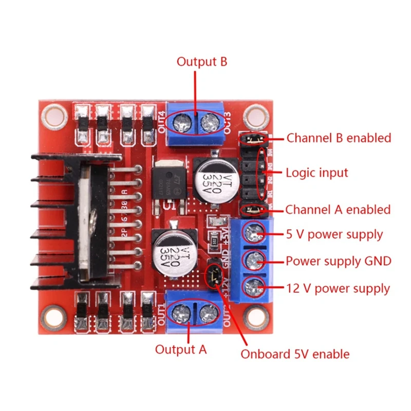 A25F-L298N Module Dual H-Bridge Stepper Motor Driver Board Module 2A/25W, Suitable For Robots And Smart Cars