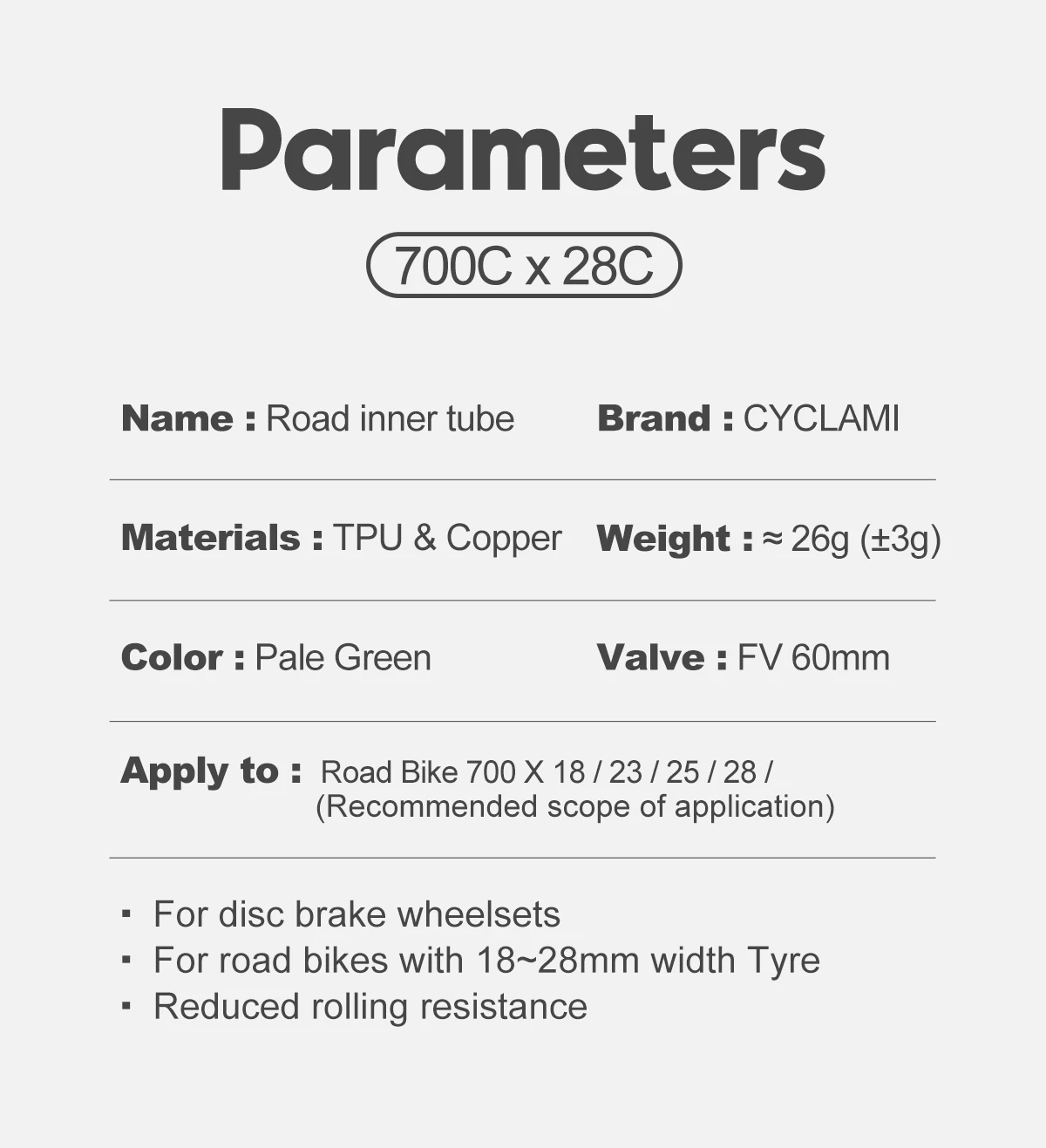 Description Picture 4 of item2 Pieces Ultra-light 26 Grams TPU Material Bike Inner Tube 700C 18 25 28C Road Bicycle Tire French Valve Super Light Cycling