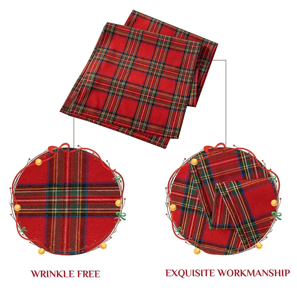 Description Picture 5 of itemCotton Polyester Red Green Thin Plaids Table Runner Christmas Dinning Table Decoration Luxury Table Runner Scottish Plaids